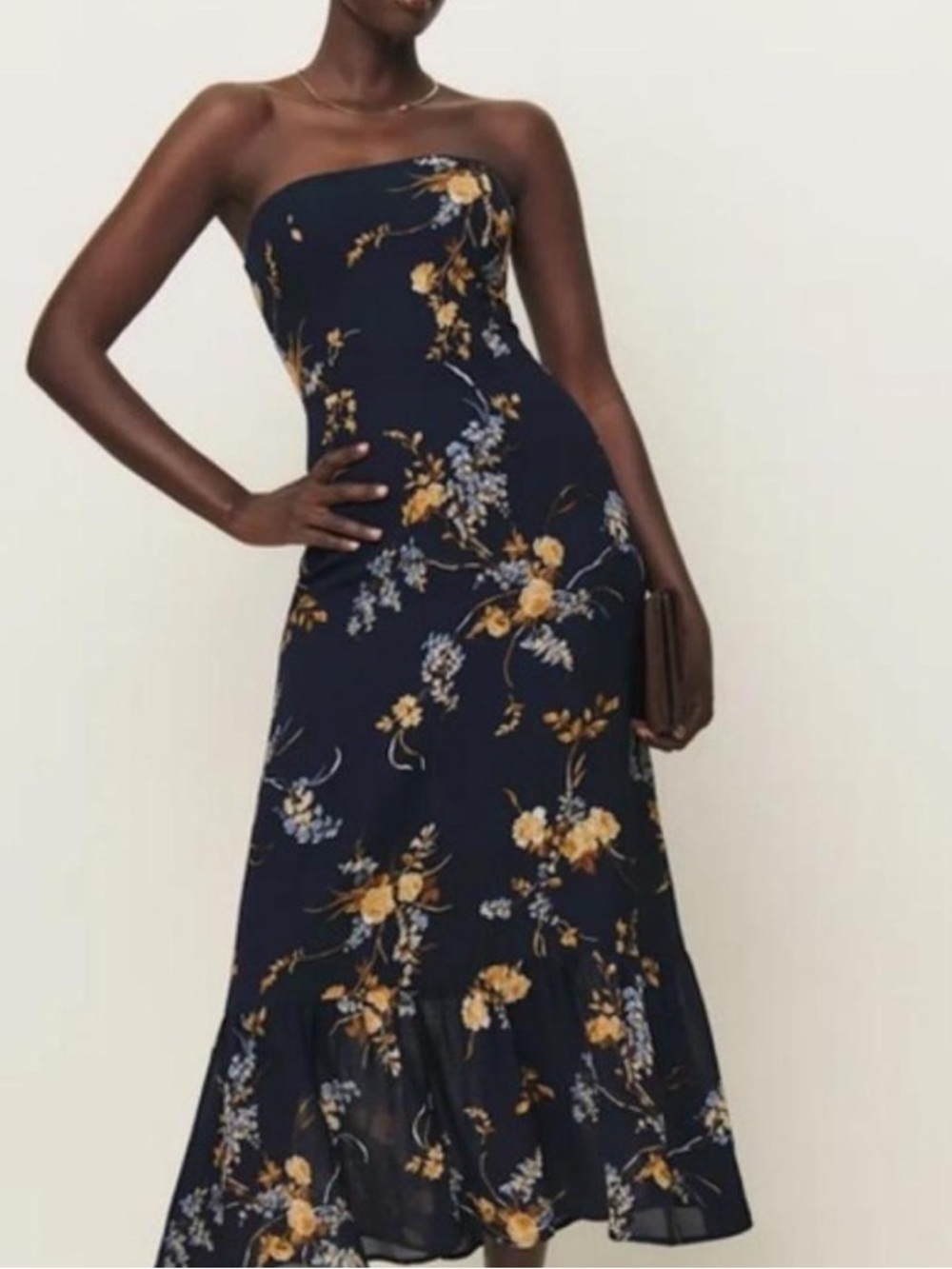 Strapless Navy Floral Maxi Dress